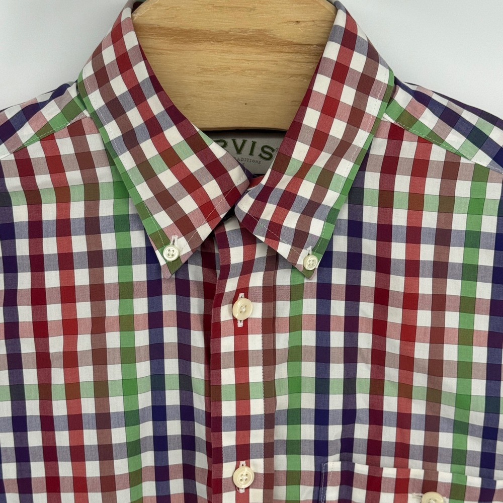 Orvis Mens Medium Short Sleeve Shirt Multi Color Gingham Check Cotton